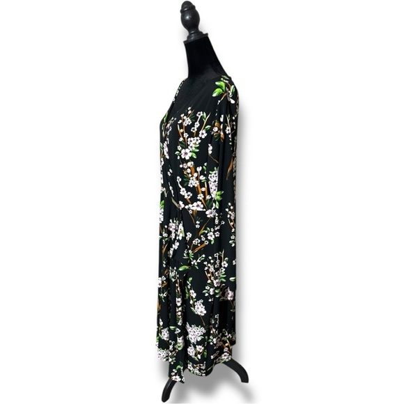 Yock Black Label Floral Black Faux Wrap Front Long Sleeve V-Neck Midi Dress - Picture 12 of 16